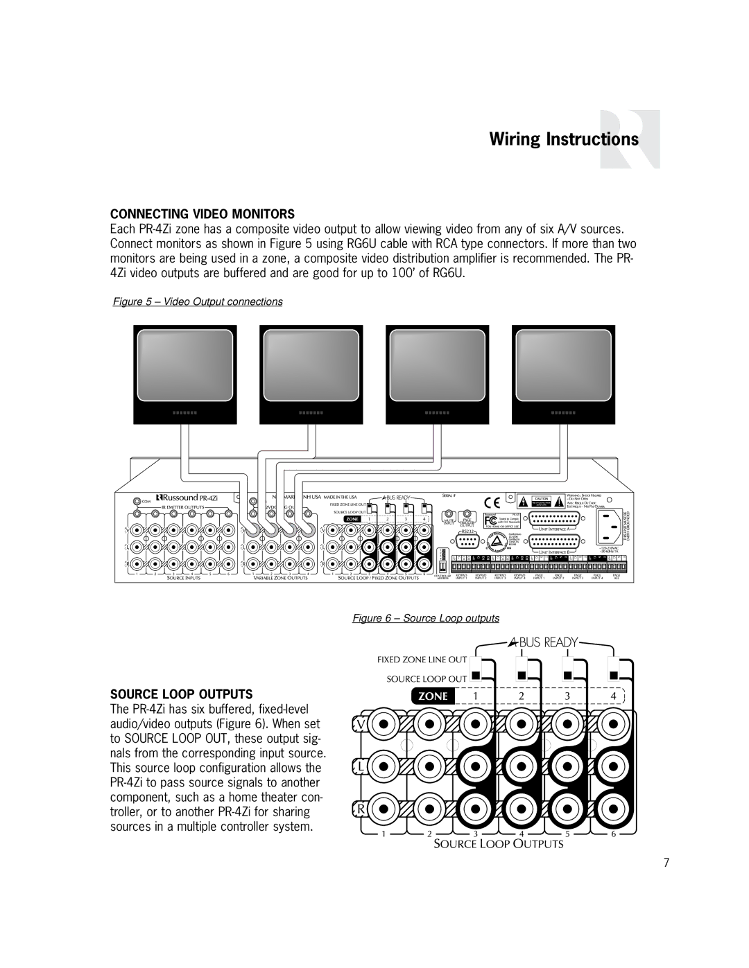 Russound PR-4Zi instruction manual Connecting Video Monitors, Source Loop Outputs 