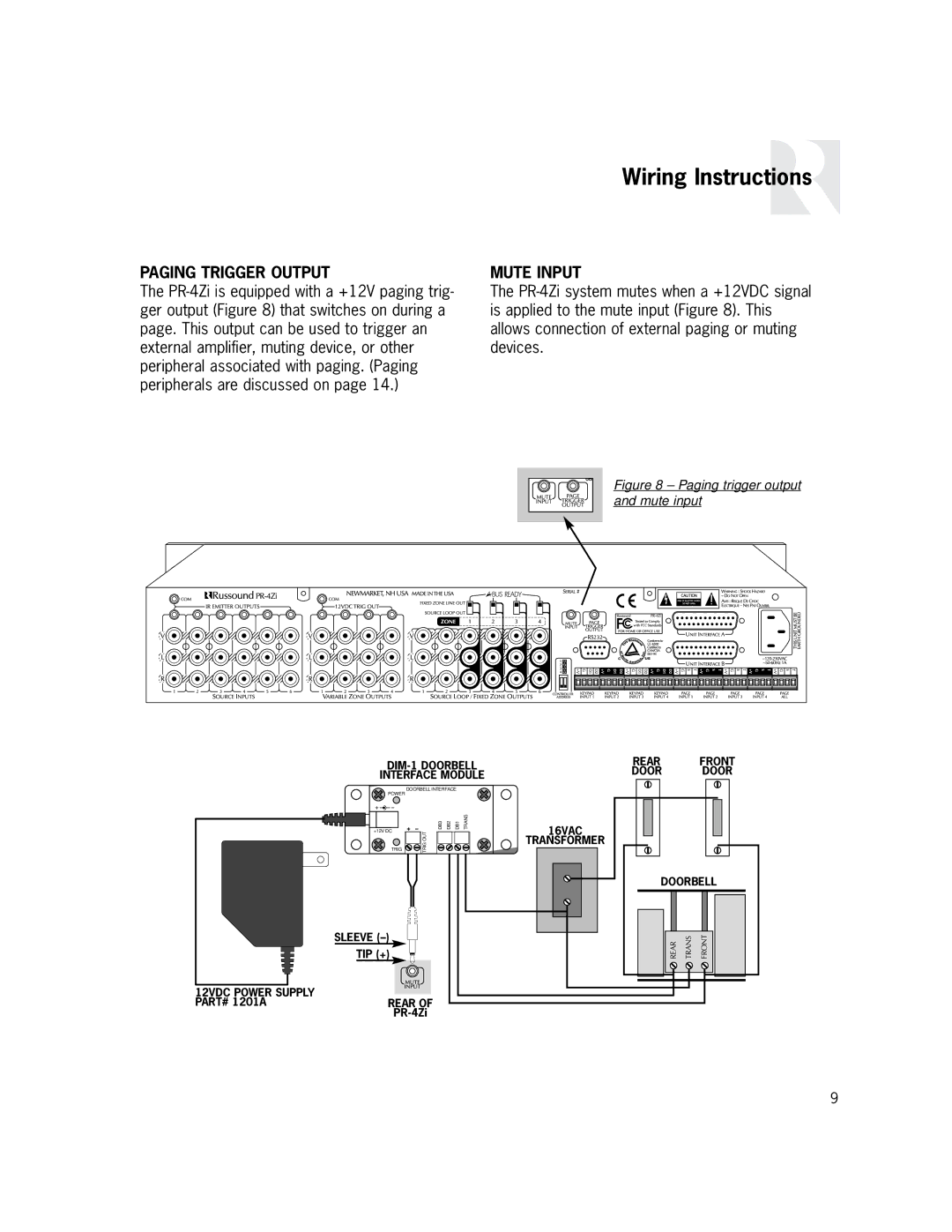 Russound PR-4Zi instruction manual Paging Trigger Output, Mute Input 