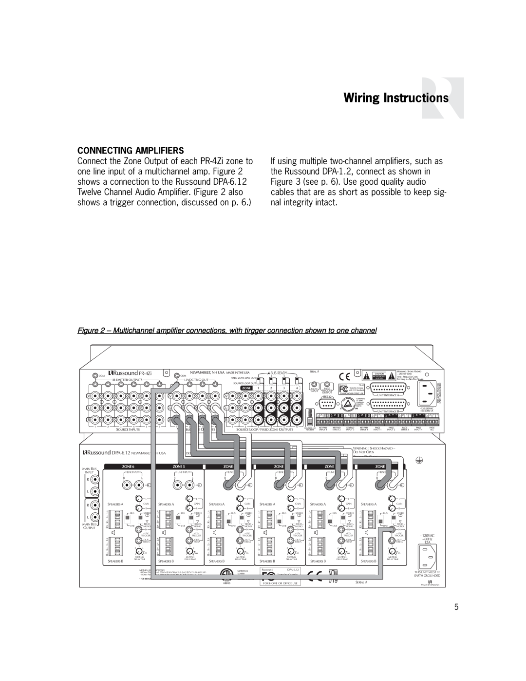 Russound PR-4Zi instruction manual Wiring Instructions, Connecting Amplifiers 