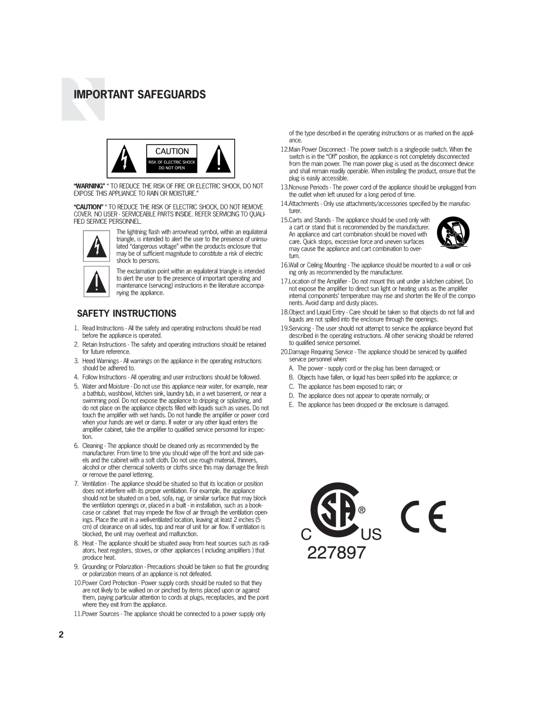 Russound R-Series, R235LS user manual Important Safeguards, Safety Instructions 