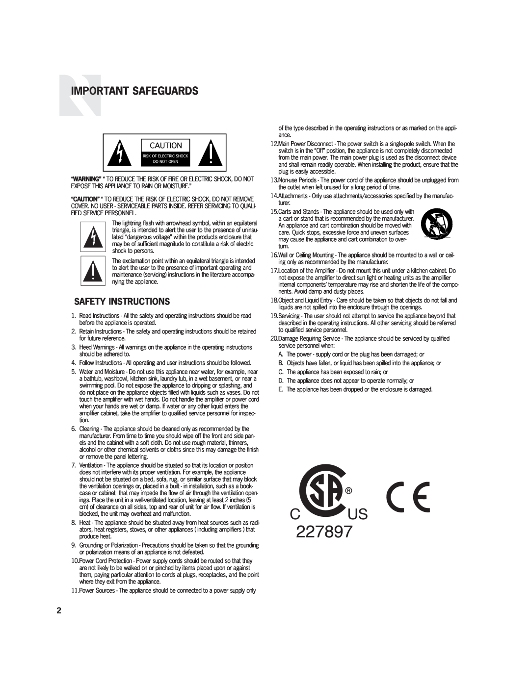 Russound R-Series, R235LS user manual Important Safeguards, Safety Instructions 