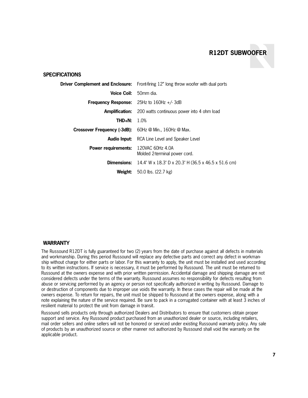 Russound R12DT user manual Warranty 