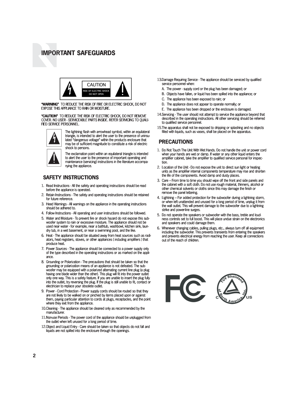 Russound R12DT user manual Important Safeguards, Safety Instructions, Precautions 