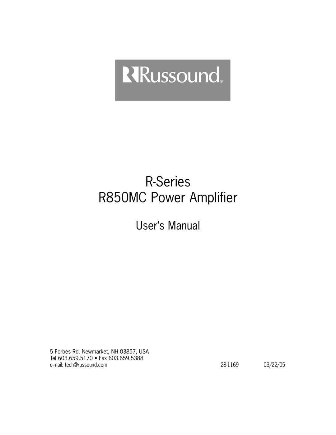 Russound user manual Series R850MC Power Amplifier 