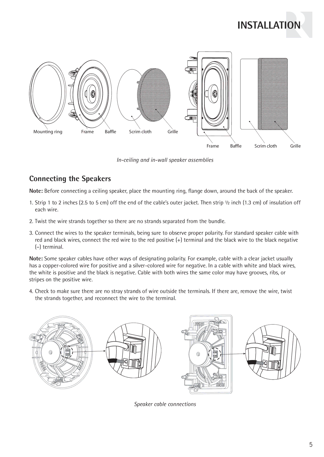 Russound RC61S instruction manual Installation, Connecting the Speakers 