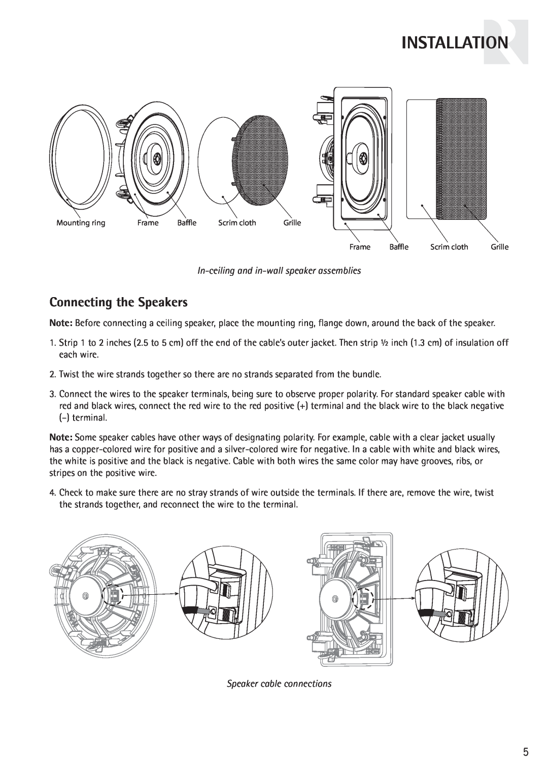 Russound RC61S instruction manual Installation, Connecting the Speakers 