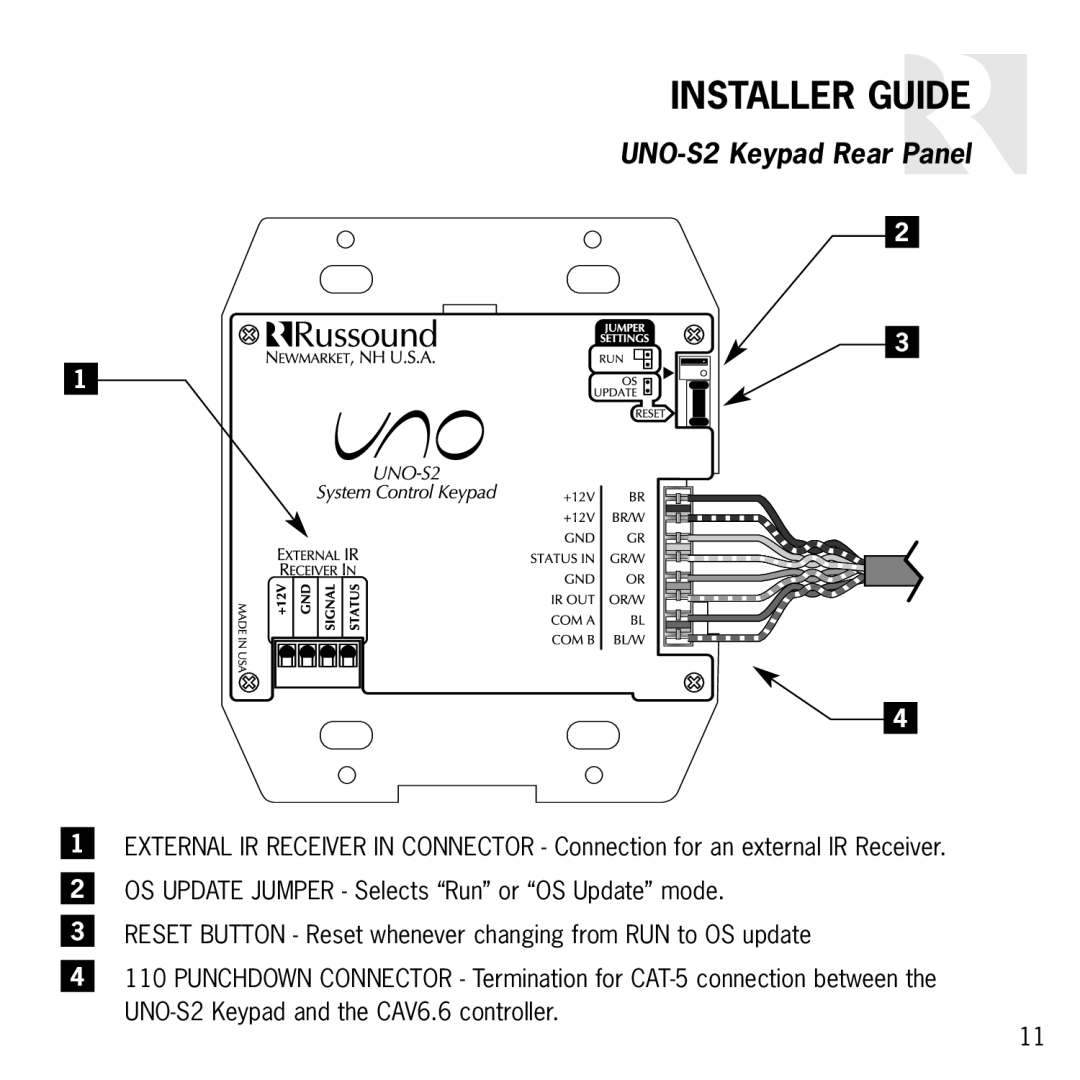 Russound manual UNO-S2 Keypad Rear Panel 