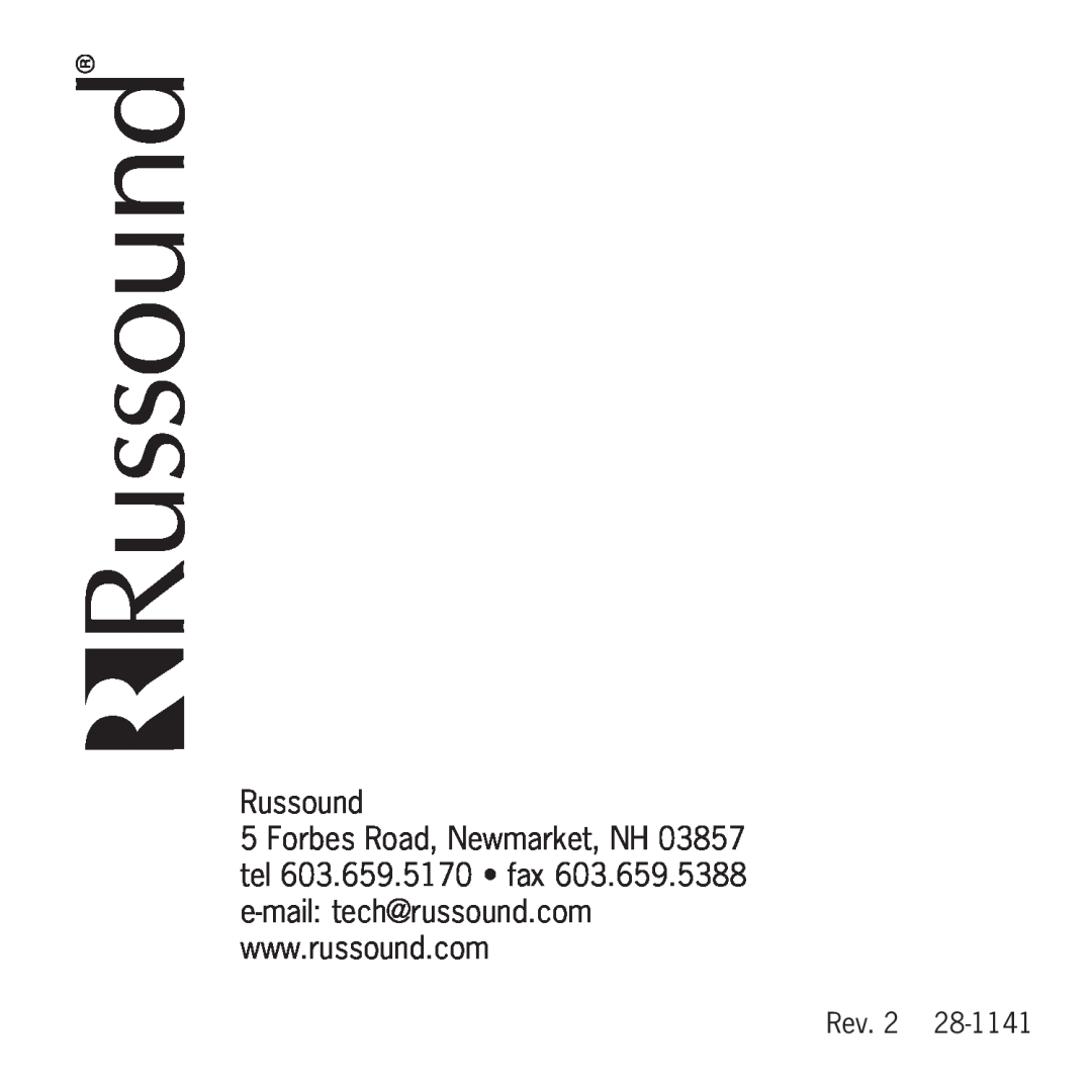 Russound S2 manual Russound, Rev. 2 