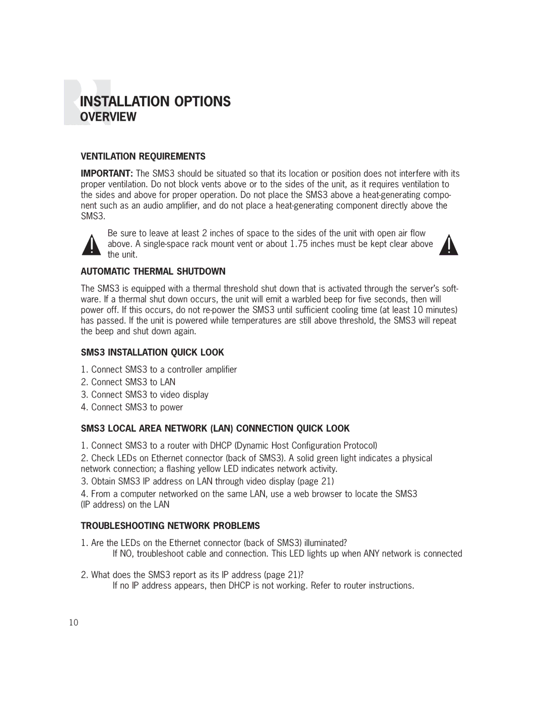 Russound SMS3 manual Installation Options, Overview 