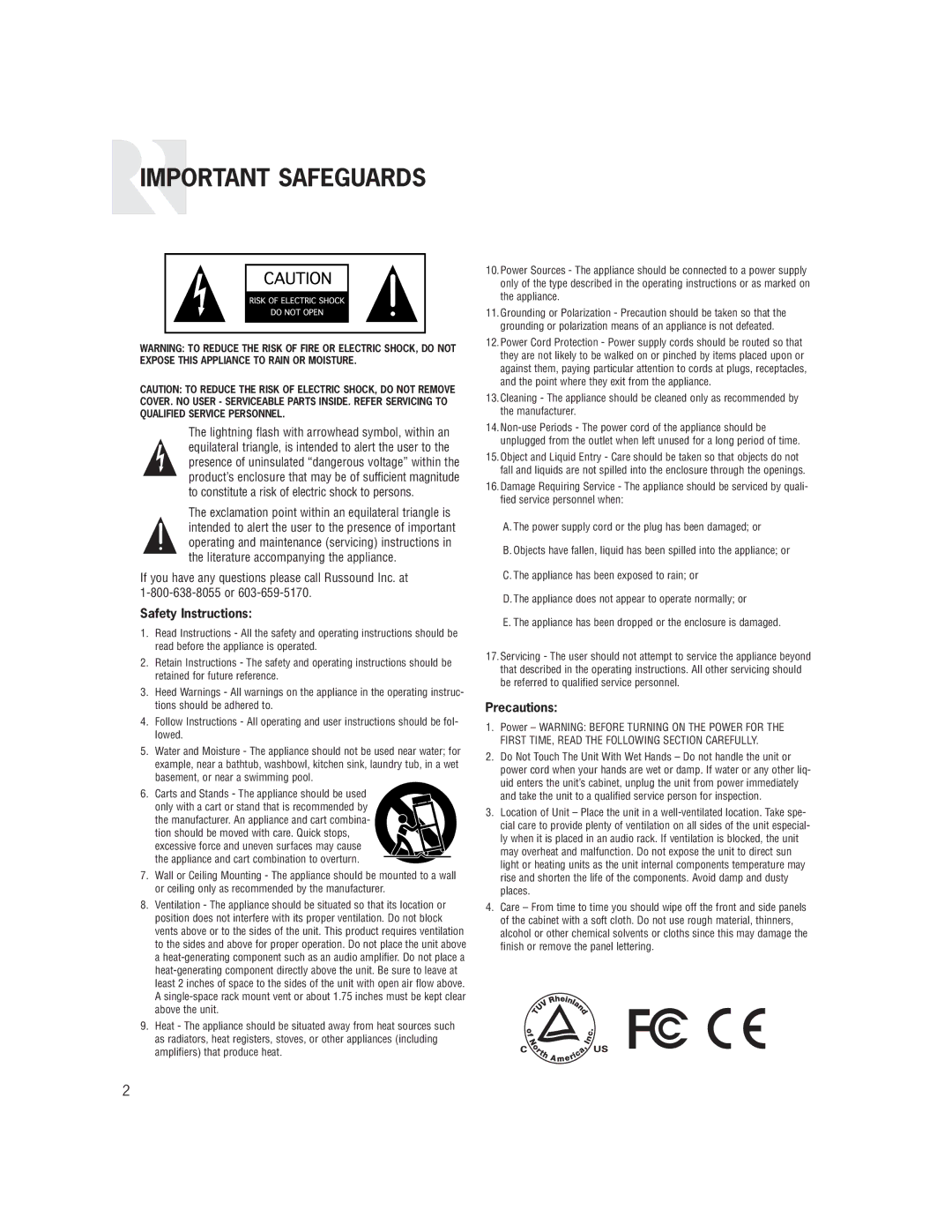 Russound SMS3 manual Important Safeguards, Safety Instructions 