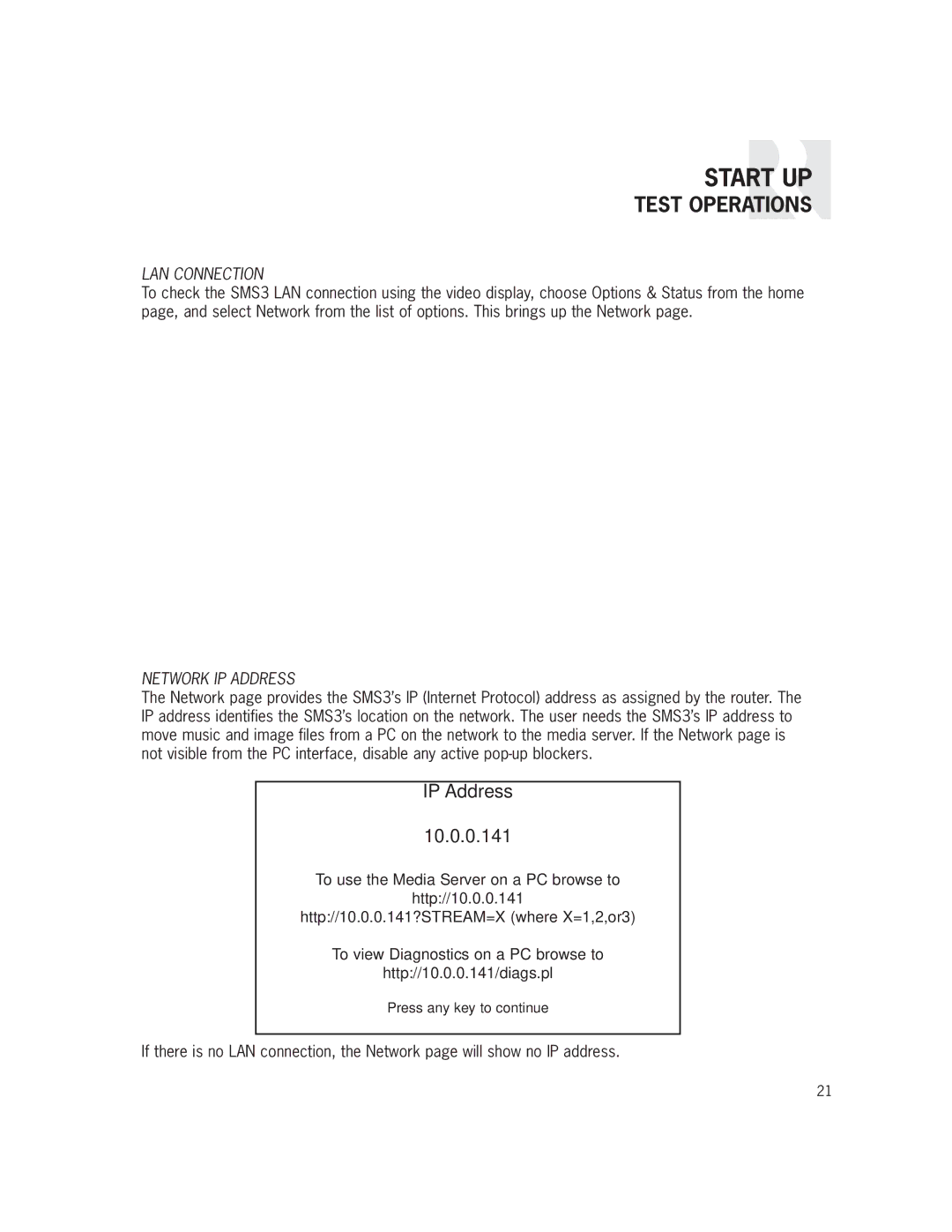 Russound SMS3 manual LAN Connection, Network IP Address 