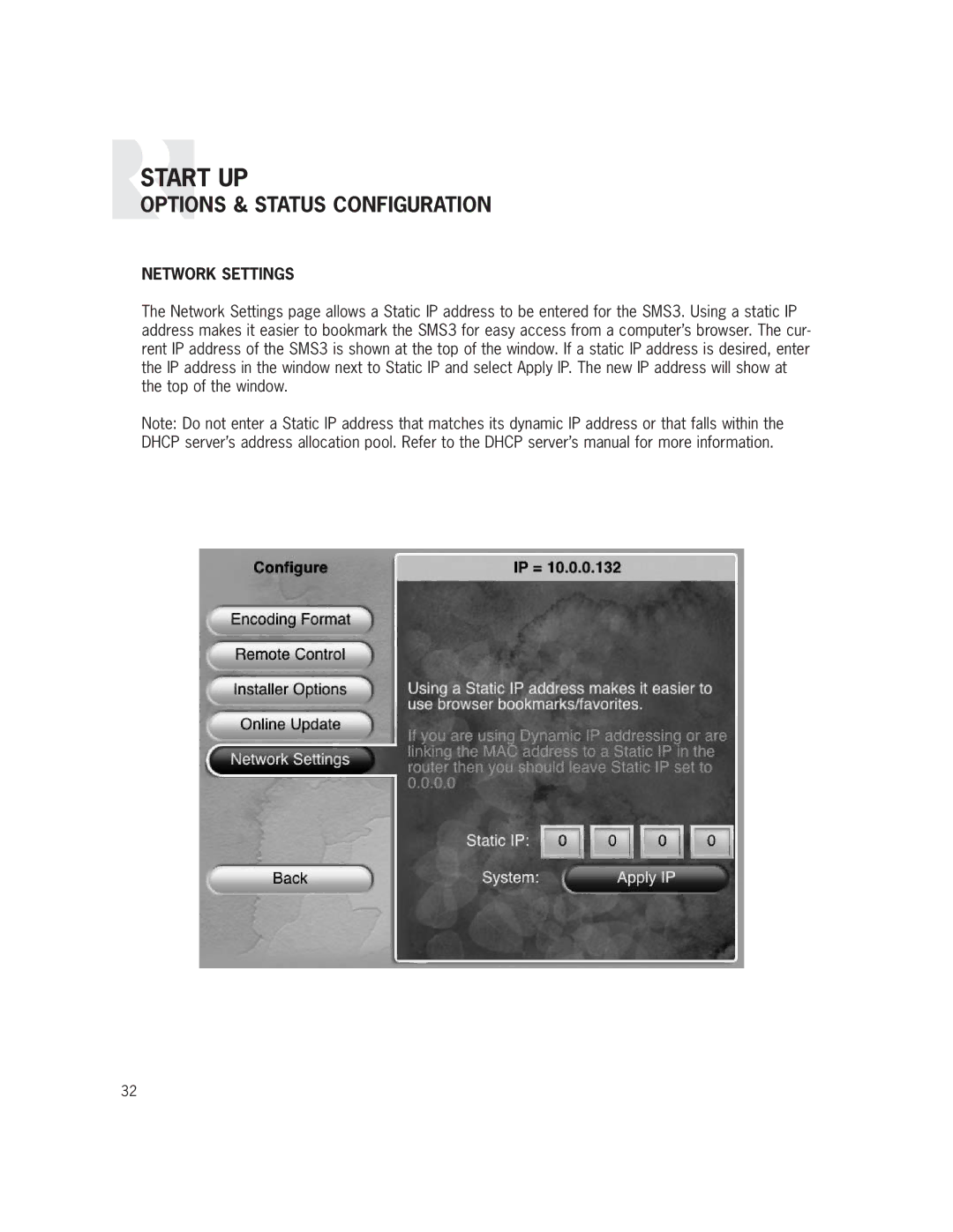 Russound SMS3 manual Network Settings 