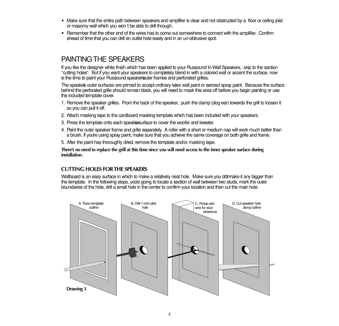 Russound SP650, SP550.2 instruction manual Painting the Speakers, Cutting Holes for the Speakers 