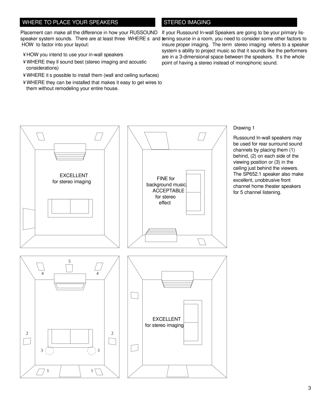 Russound SP652.1, SP622.1 instruction manual Where to Place Your Speakers, Drawing 