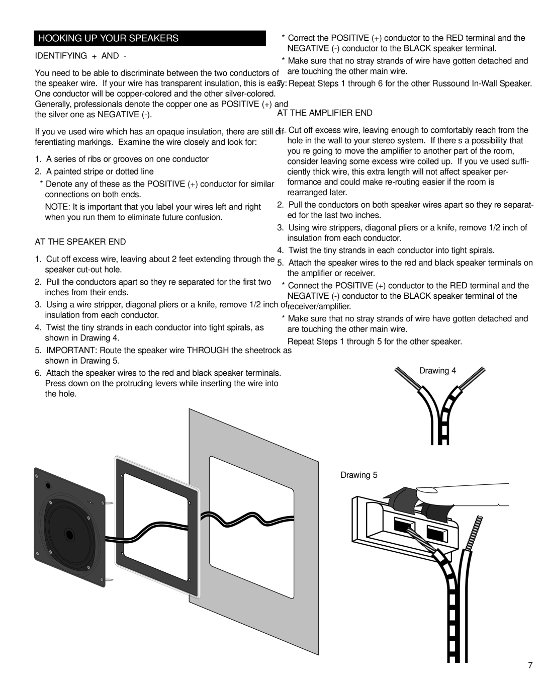 Russound SP652.1, SP622.1 instruction manual Hooking UP Your Speakers, Identifying + 