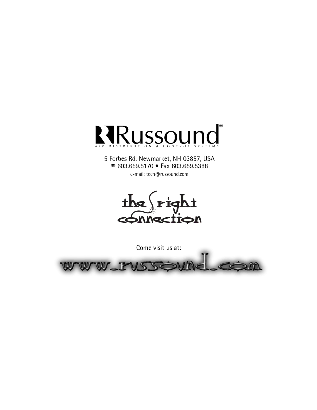 Russound Speakers instruction manual Forbes Rd. Newmarket, NH 03857, USA Fax 