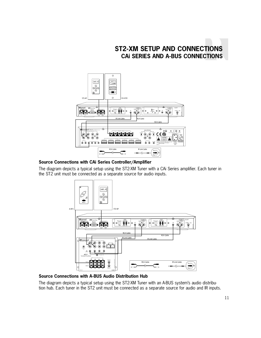 Russound ST2-XM manual Source Connections with CAi Series Controller/Amplifier 