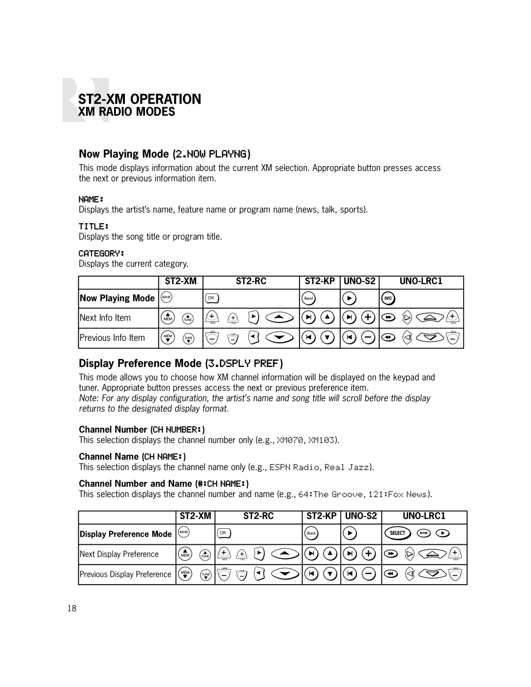 Russound ST2-XM manual Now Playing Mode 2.NOW Playng, Display Preference Mode 3.DSPLY Pref 