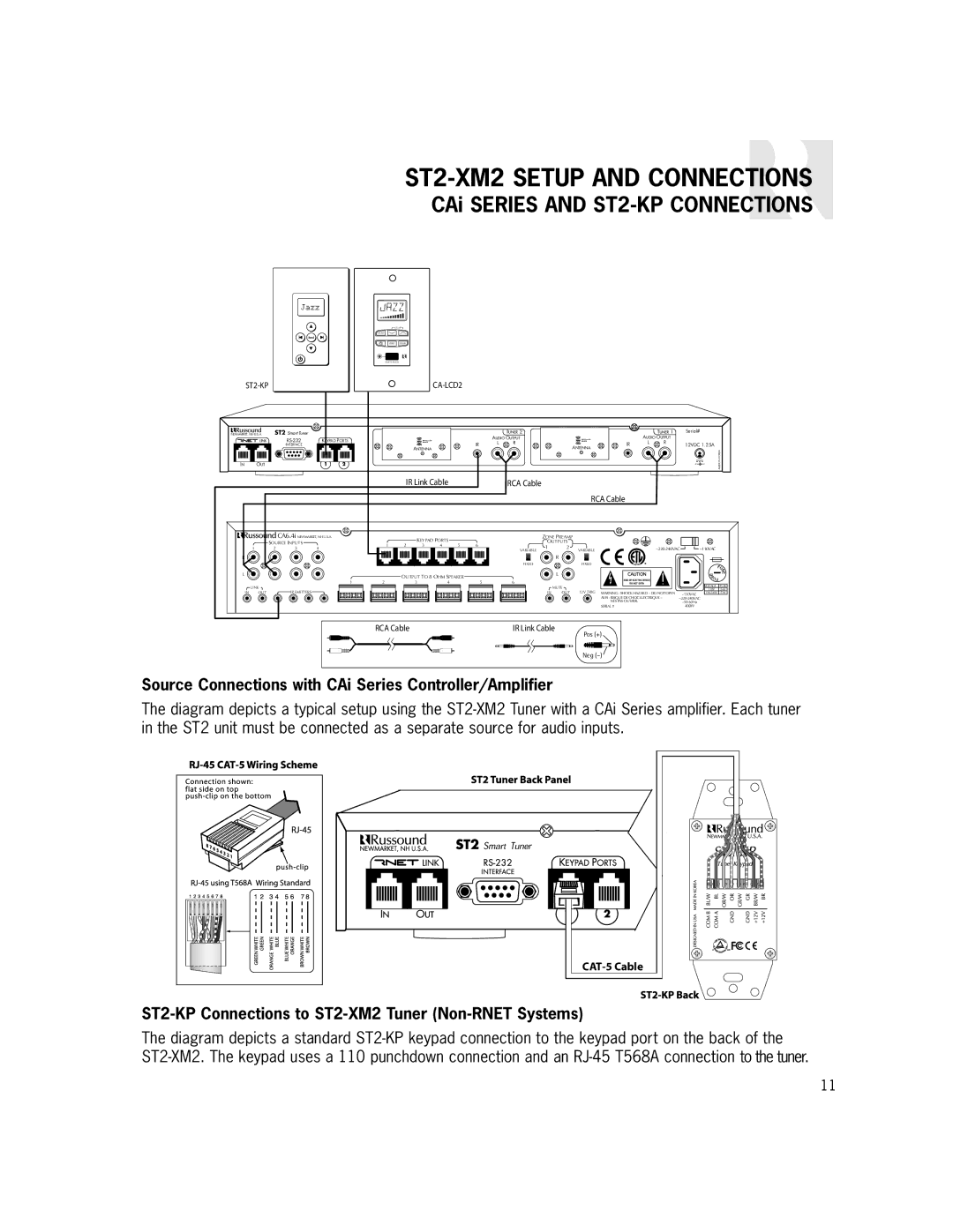 Russound ST2-XM2 manual Source Connections with CAi Series Controller/Amplifier 