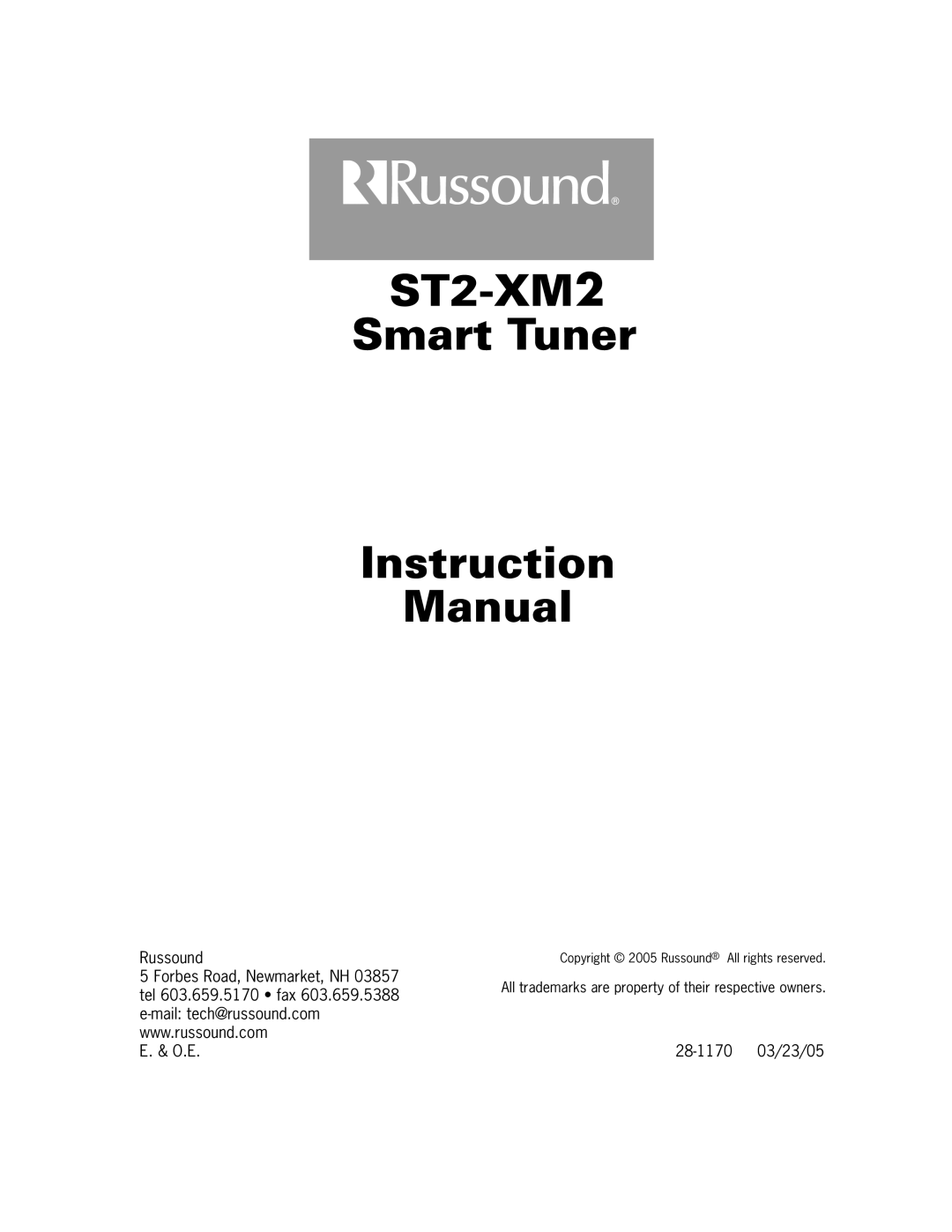 Russound ST2-XM2 manual 28-1170 03/23/05 