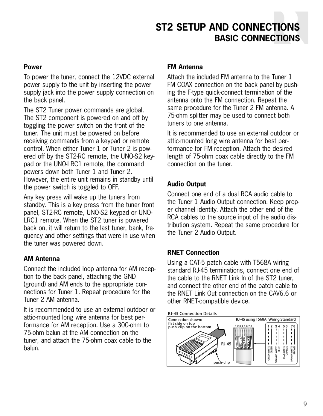 Russound instruction manual ST2 Setup and Connections, Basic Connections 