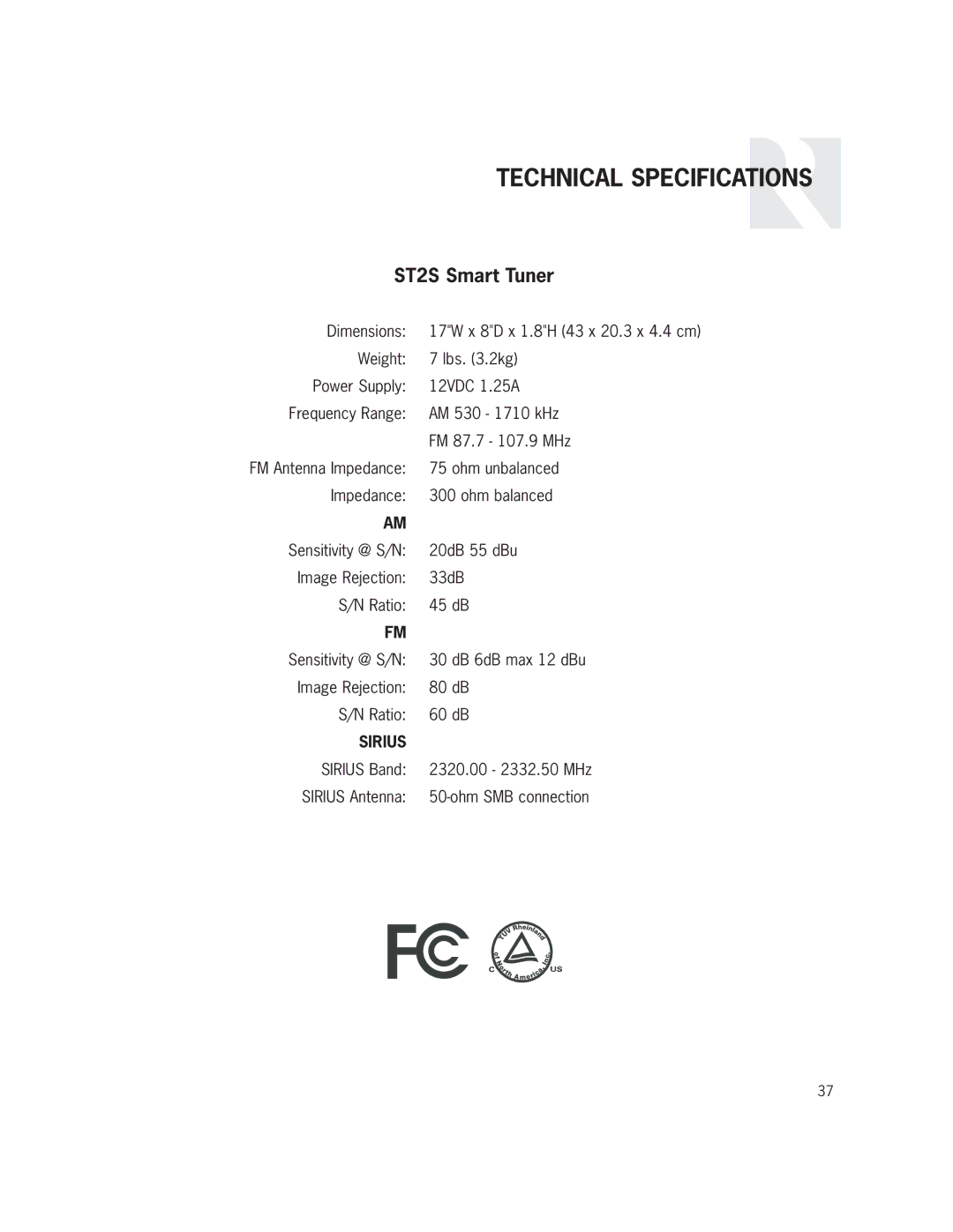 Russound installation manual Technical Specifications, ST2S Smart Tuner 