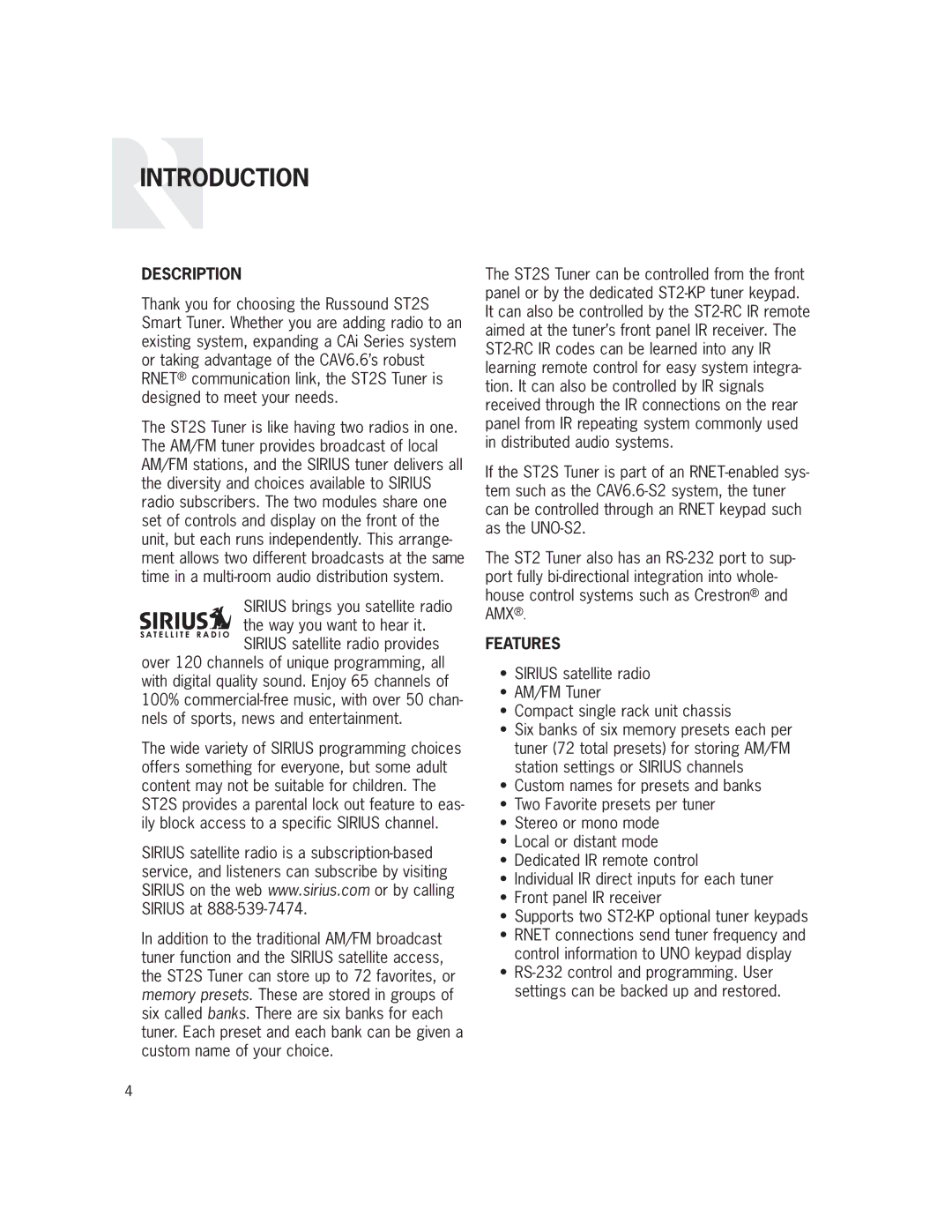 Russound ST2S installation manual Introduction, Description 