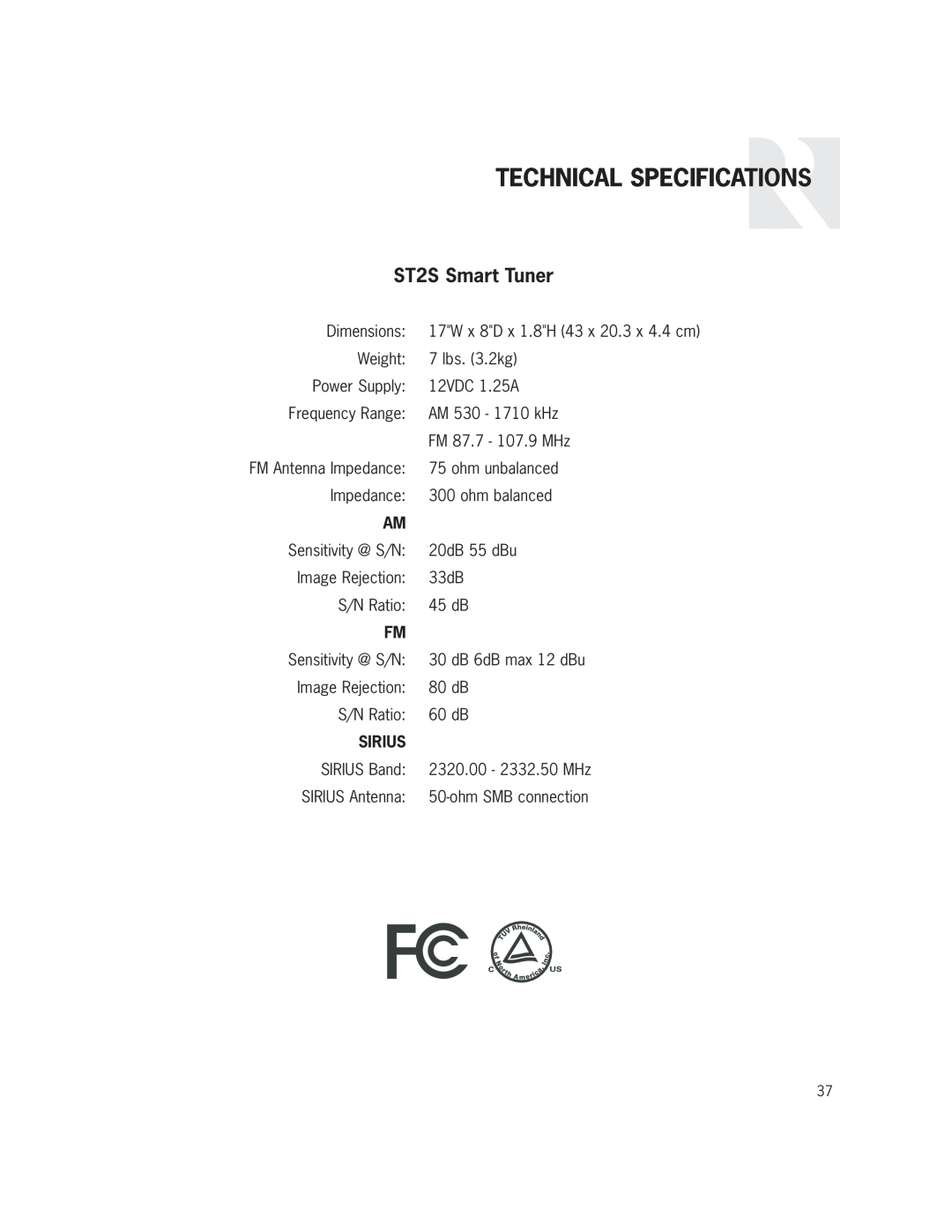 Russound installation manual Technical Specifications, ST2S Smart Tuner 