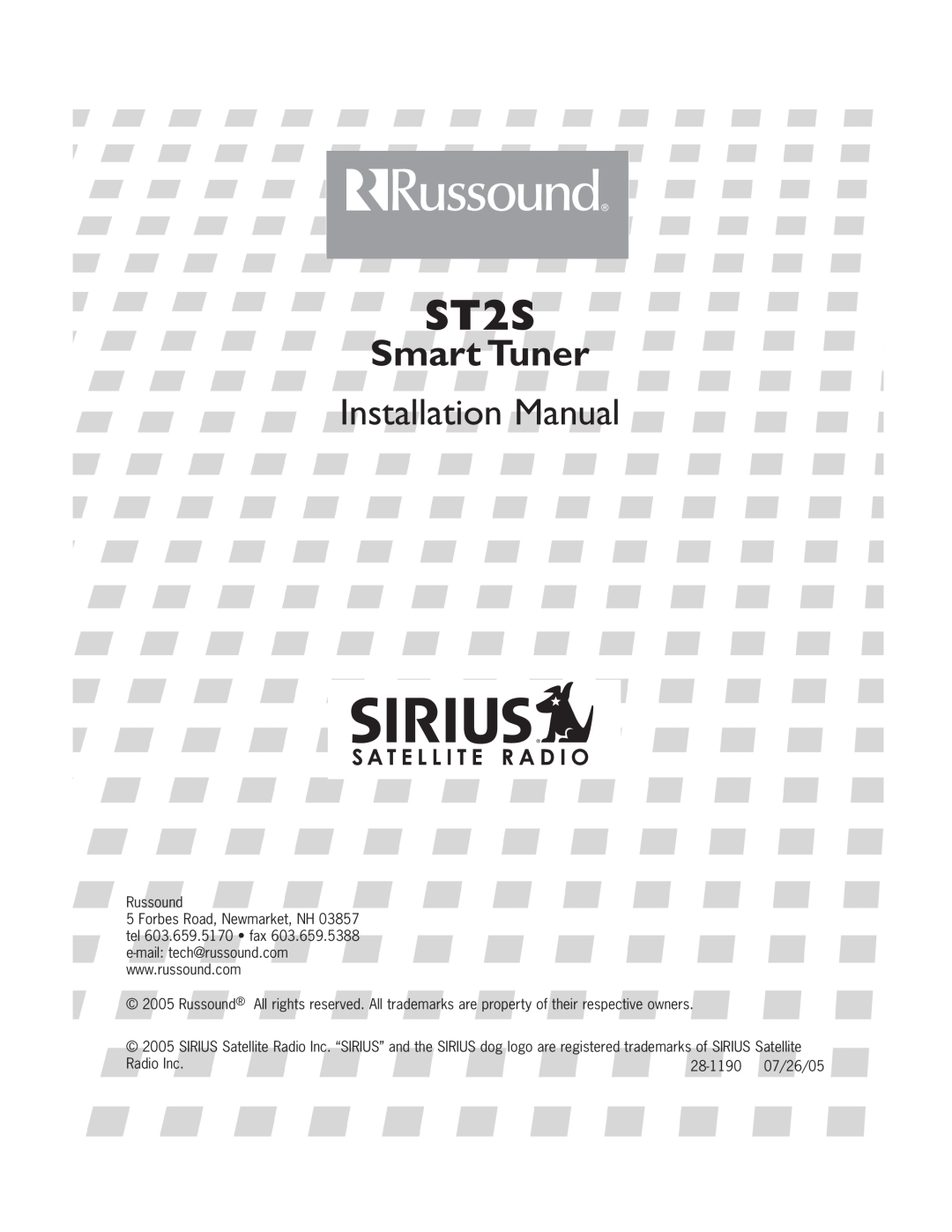 Russound ST2S installation manual Smart Tuner, Installation Manual, Russound, 2005, Radio Inc, 28-119007/26/05 