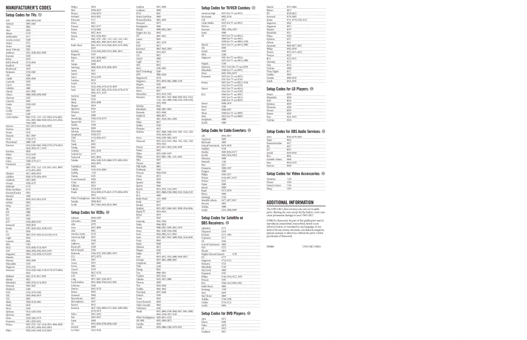 Russound UNO-LRC1 manual Additional Information 