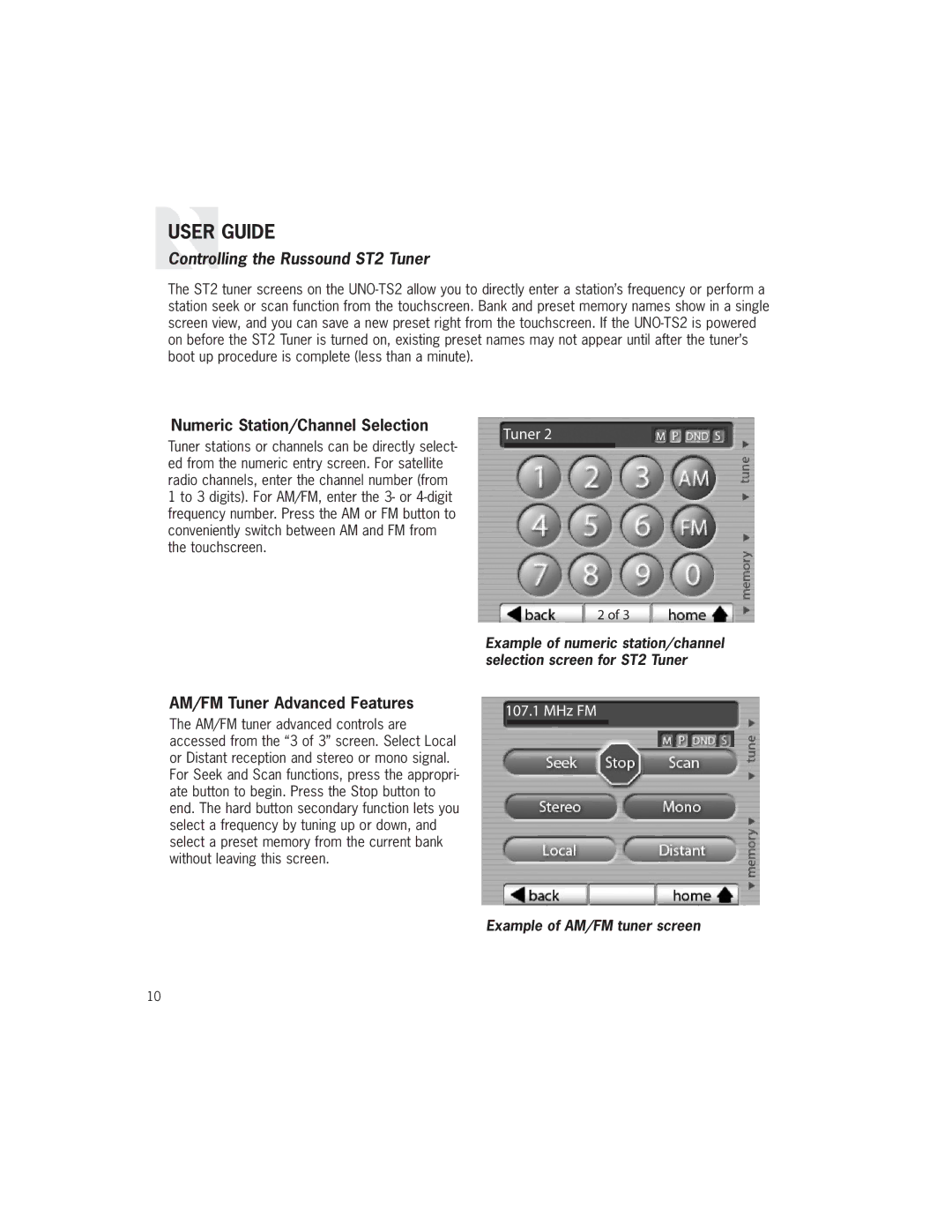 Russound UNO-TS2 manual Numeric Station/Channel Selection, Example of AM/FM tuner screen 