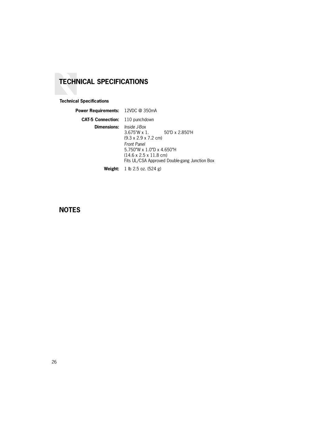 Russound UNO-TS2 manual Technical Specifications, Dimensions 