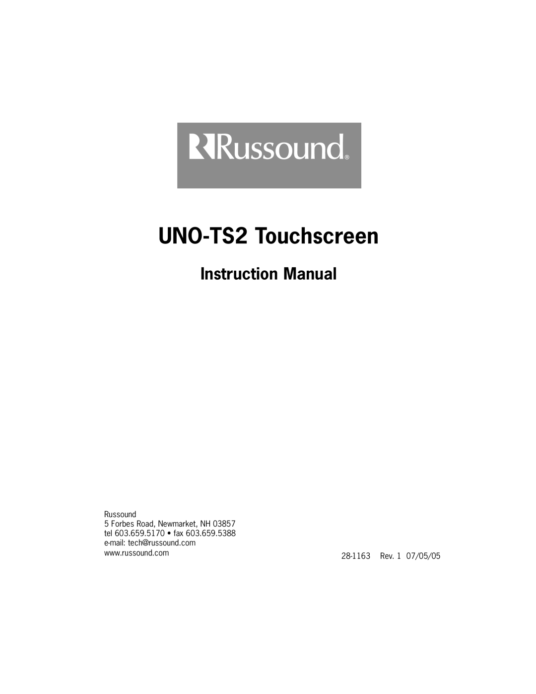 Russound manual UNO-TS2 Touchscreen 