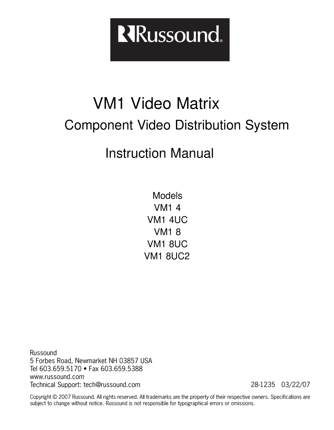 Russound manual VM1 4UC, VM1 8UC 