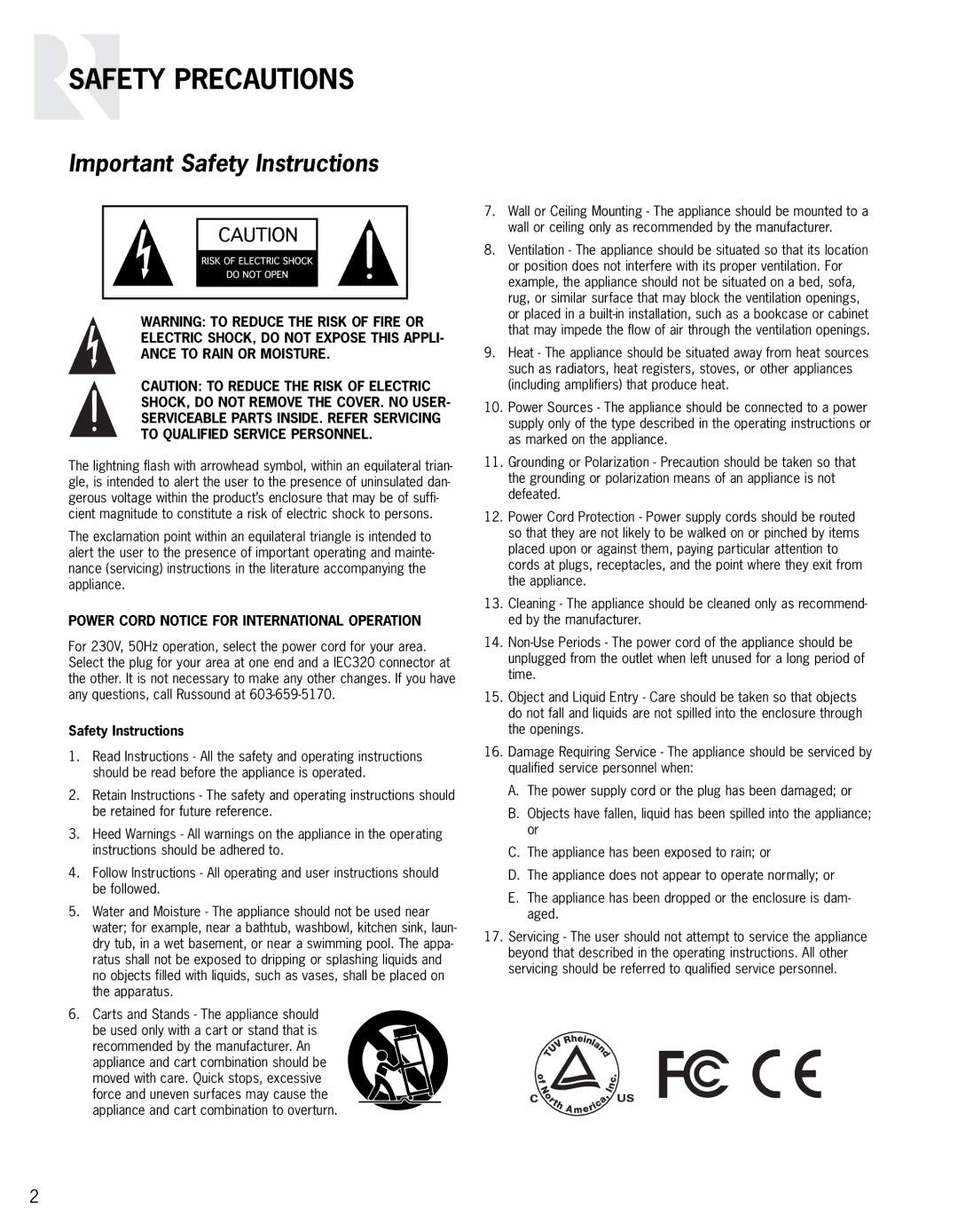 Russound VM1 manual Safety Precautions, Important Safety Instructions 