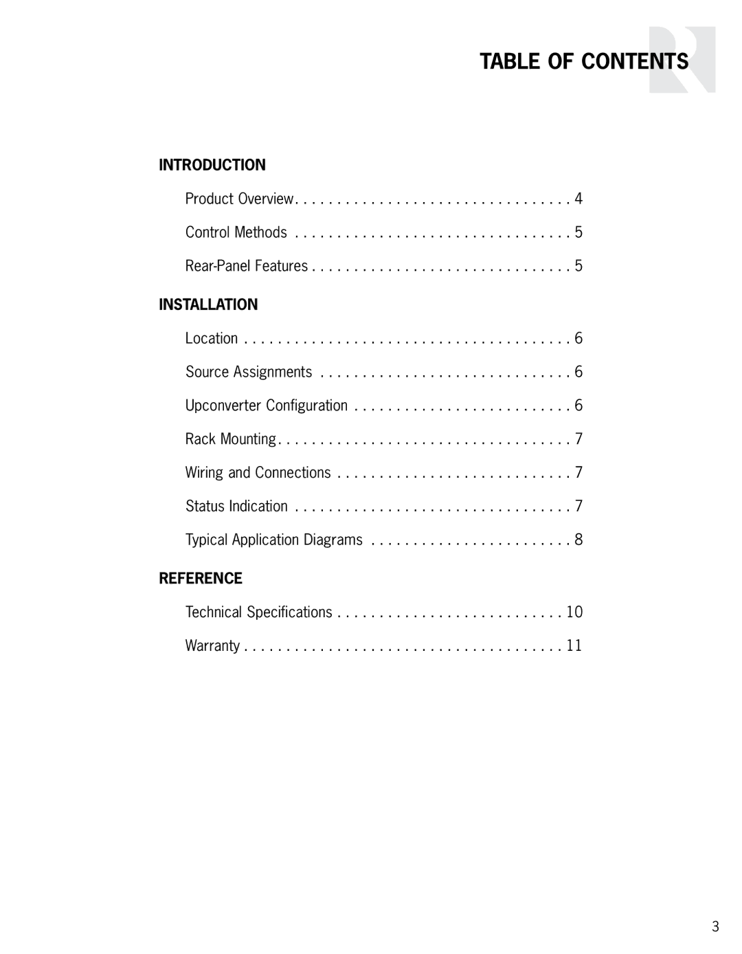 Russound VM1 manual Table of Contents 