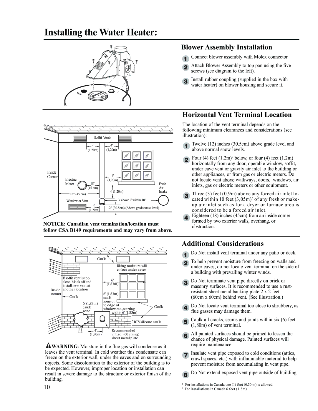 Ruud AP13370-2 Blower Assembly Installation, Horizontal Vent Terminal Location, Additional Considerations 