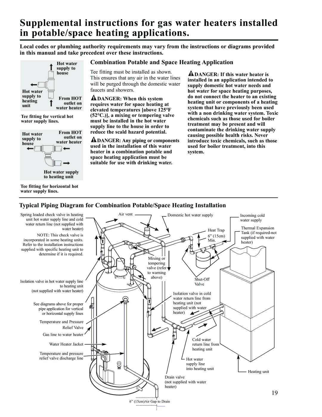 Ruud AP13370-2 installation instructions Combination Potable and Space Heating Application 