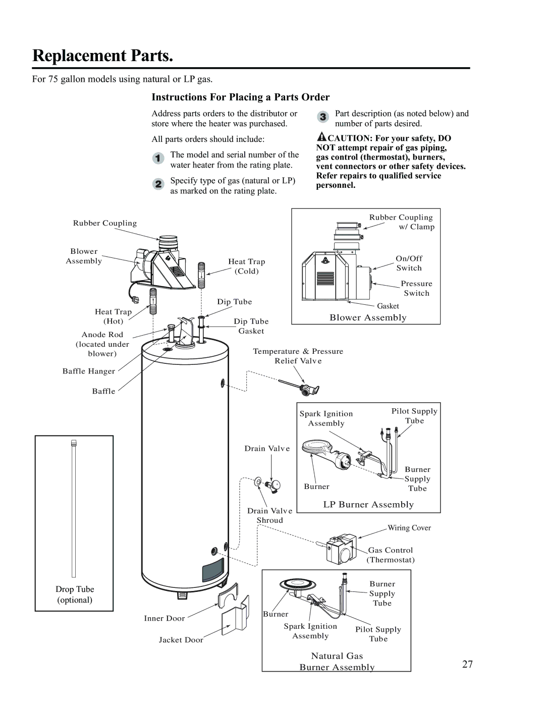 Ruud AP13370-2 installation instructions Replacement Parts, Instructions For Placing a Parts Order 