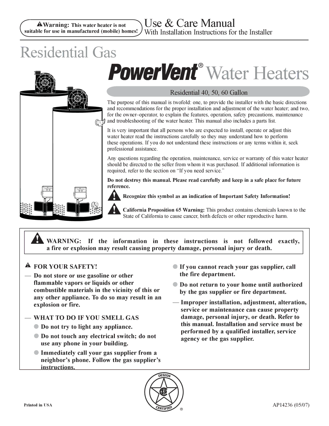 Ruud AP14236 installation instructions Water Heaters, Reference 