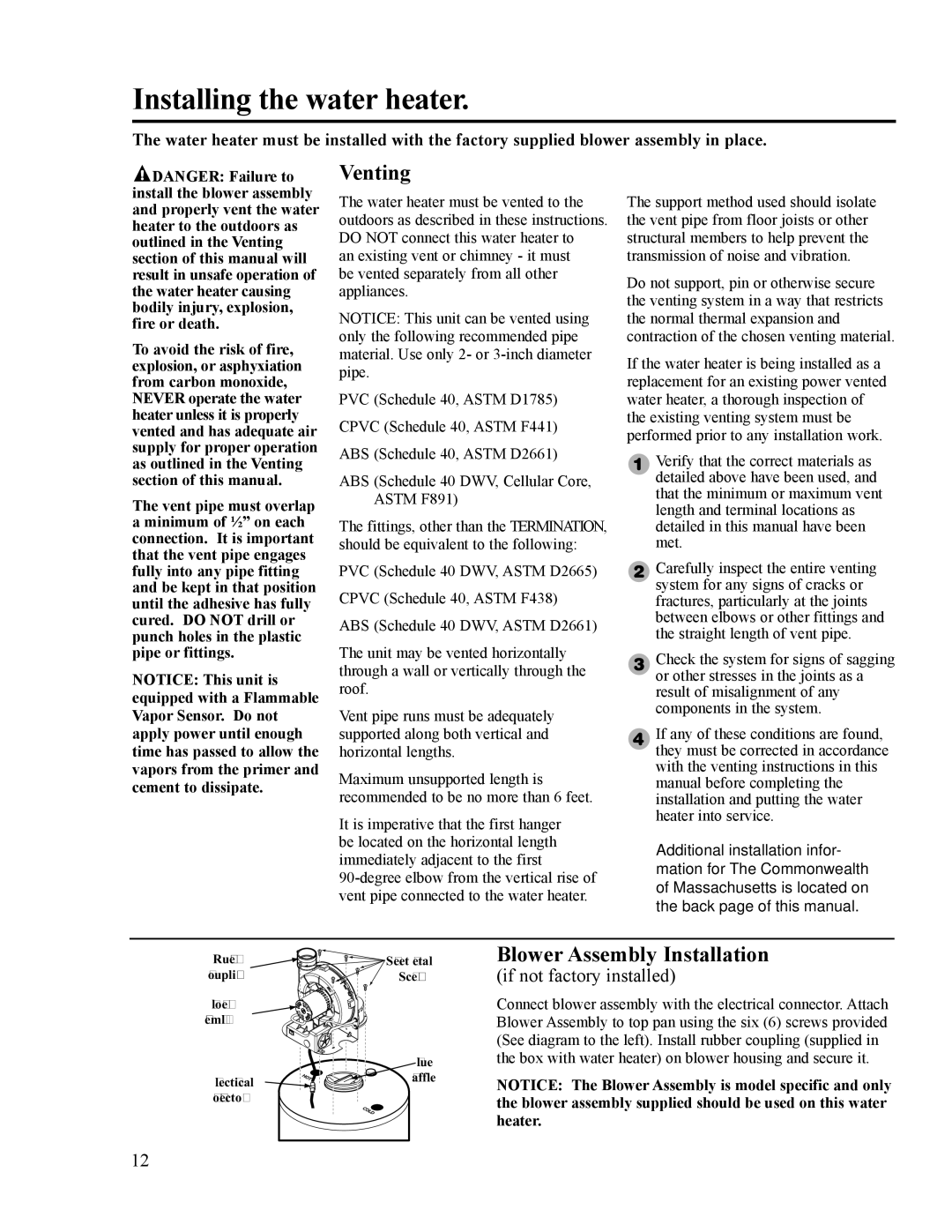 Ruud AP14236 installation instructions Venting, Blower Assembly Installation 