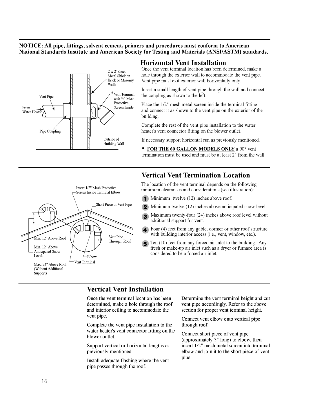 Ruud AP14236 Horizontal Vent Installation, Vertical Vent Termination Location, Vertical Vent Installation 