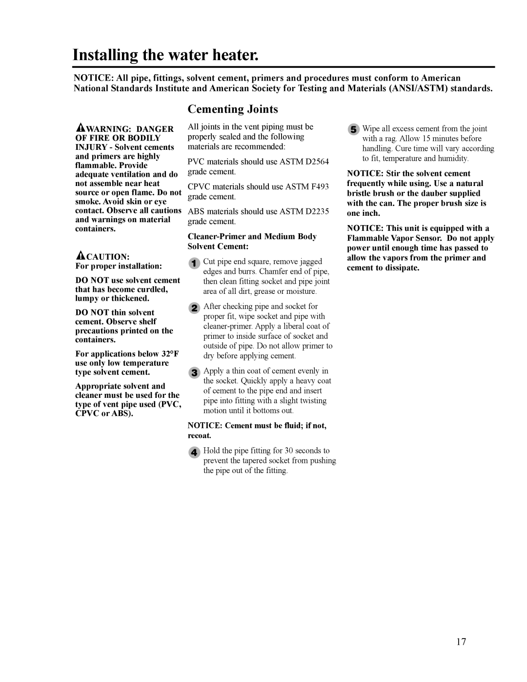 Ruud AP14236 installation instructions Cementing Joints, Cleaner-Primer and Medium Body Solvent Cement 