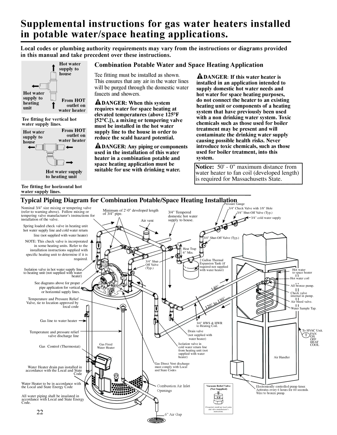 Ruud AP14236 installation instructions Combination Potable Water and Space Heating Application 