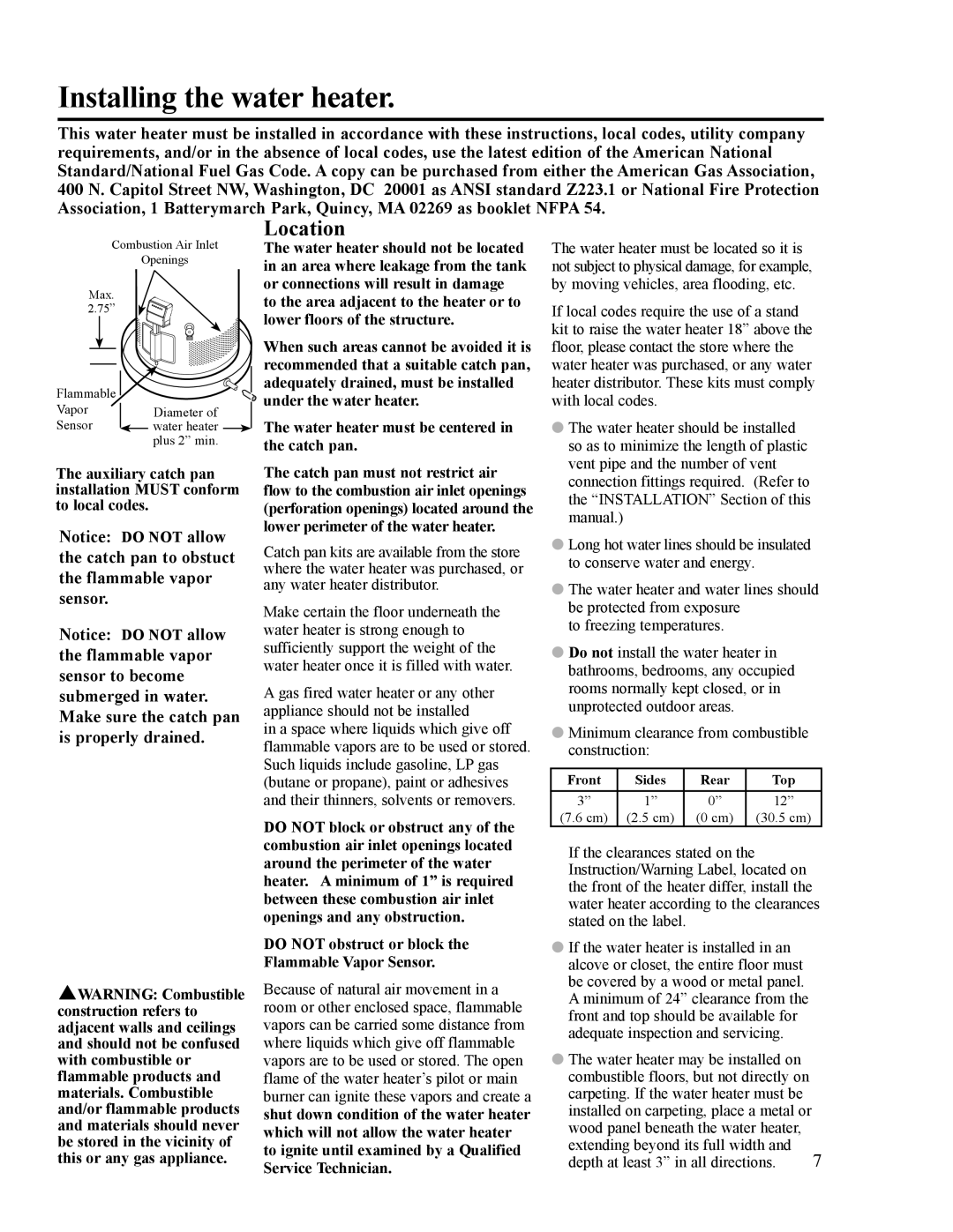 Ruud AP14236 installation instructions Installing the water heater, Location 