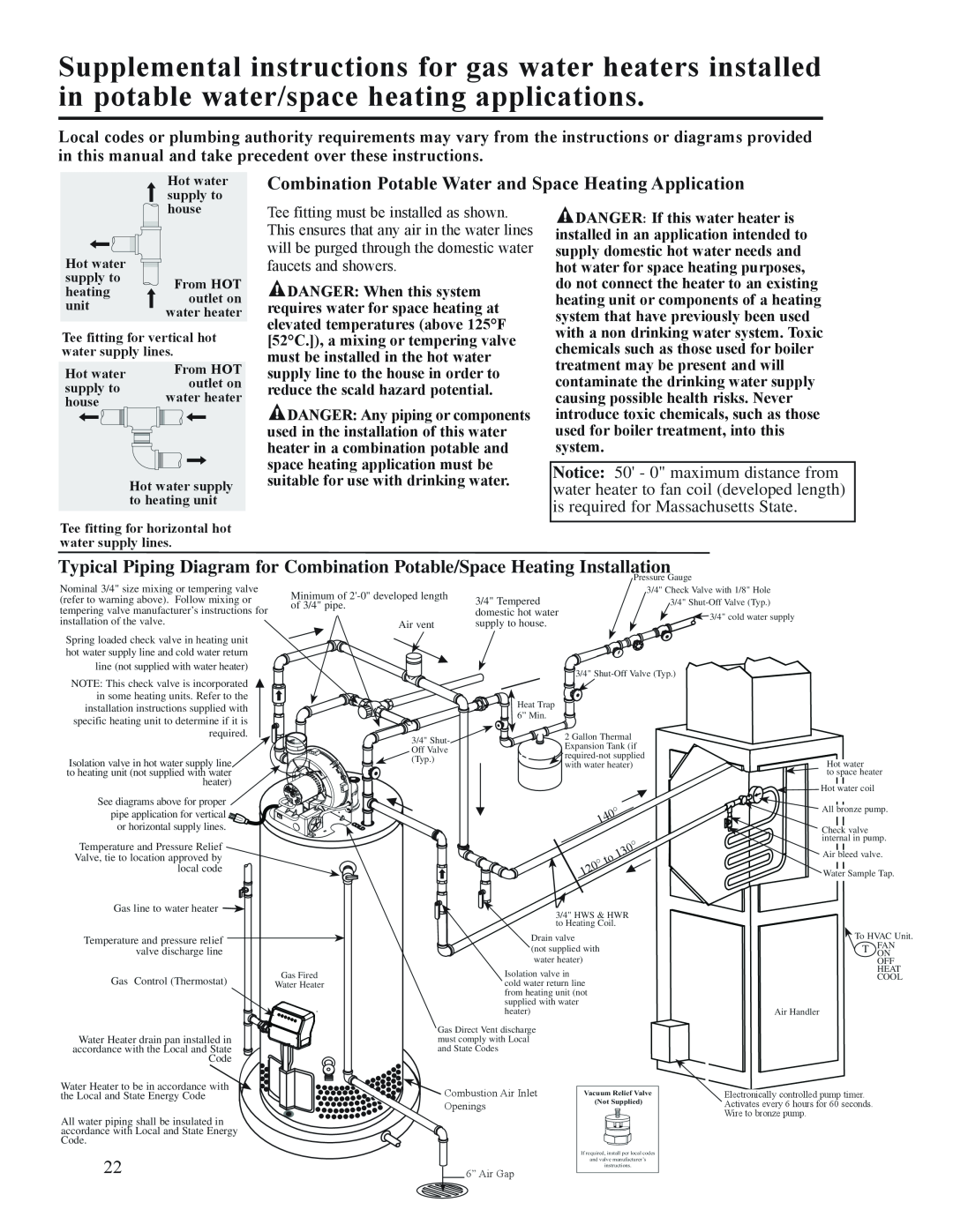Ruud AP14236 installation instructions Hot water supply to 
