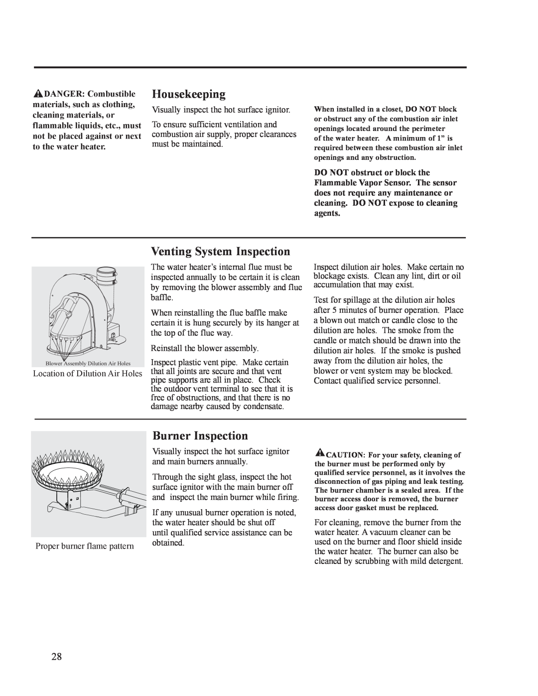 Ruud AP14236 installation instructions Housekeeping, Venting System Inspection, Burner Inspection 