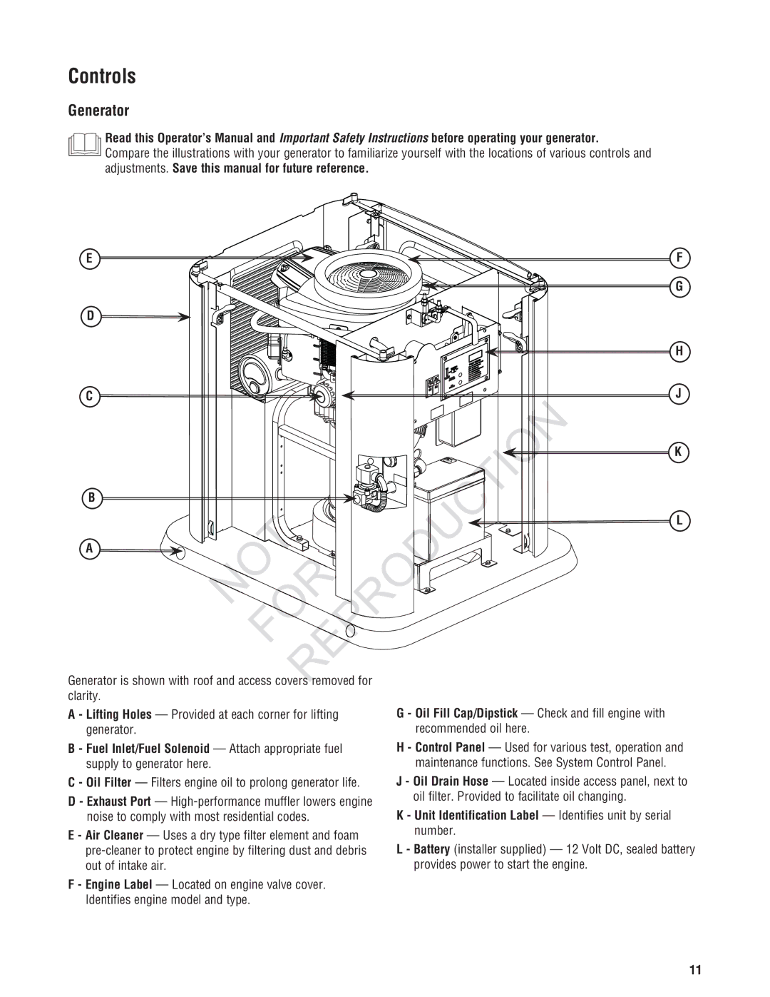 Ruud Generator Systems, GEN12AD-V manual Rod, Controls, Lifting Holes Provided at each corner for lifting generator 