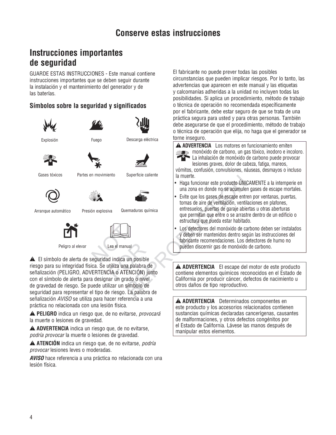 Ruud GEN12AD-V, Generator Systems manual Conserve estas instrucciones, Símbolos sobre la seguridad y significados 