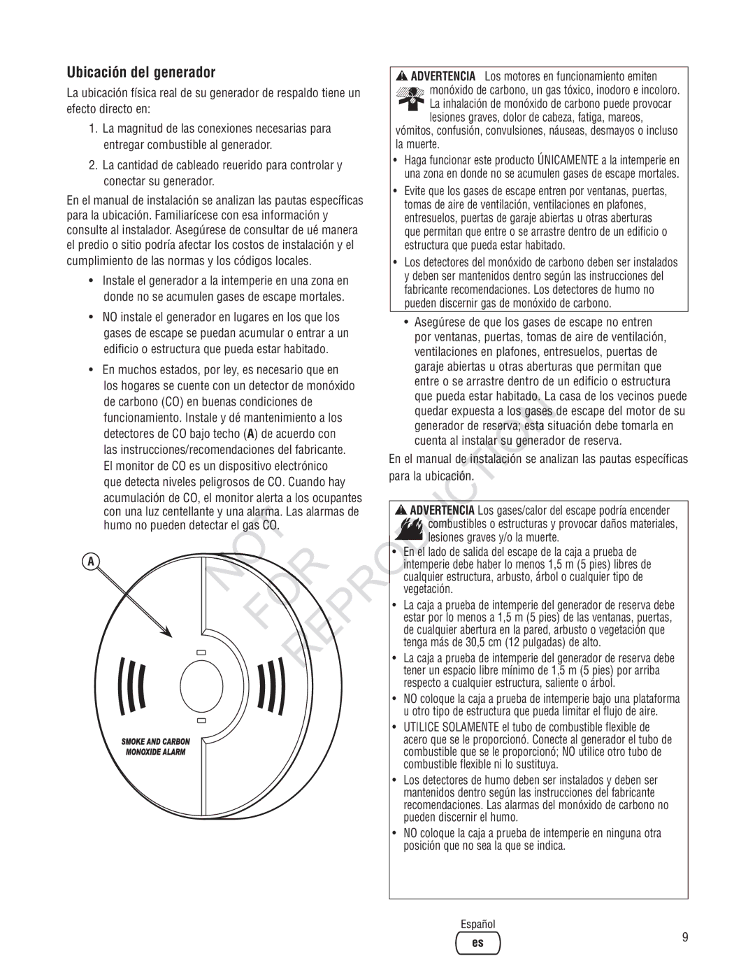 Ruud Generator Systems, GEN12AD-V manual Ubicación del generador 